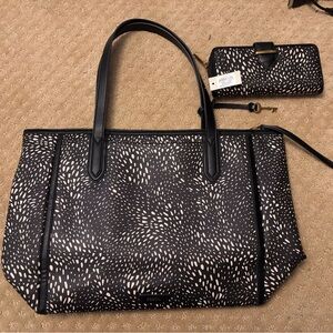 Fossil Black and White Patterned Tote with Matching Wallet